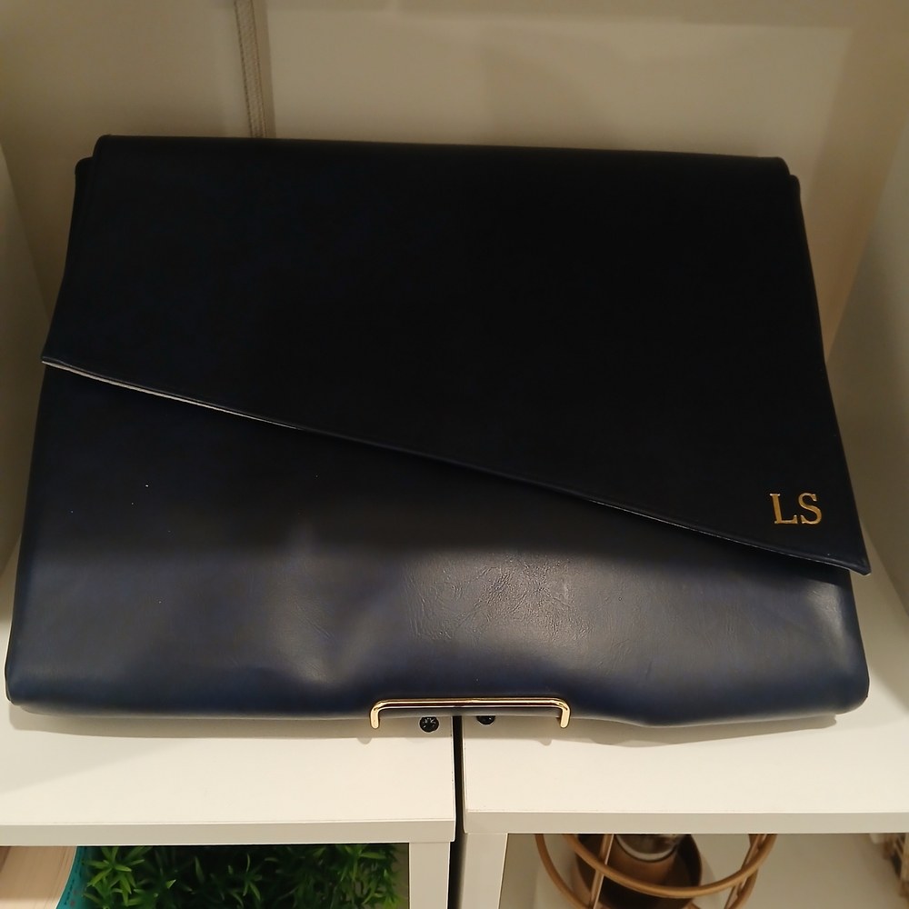 Navy Blue Clutch with Gold Initials